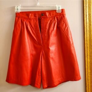 Red Leather High-Waist Shorts - Women Capris & Jumpsuits